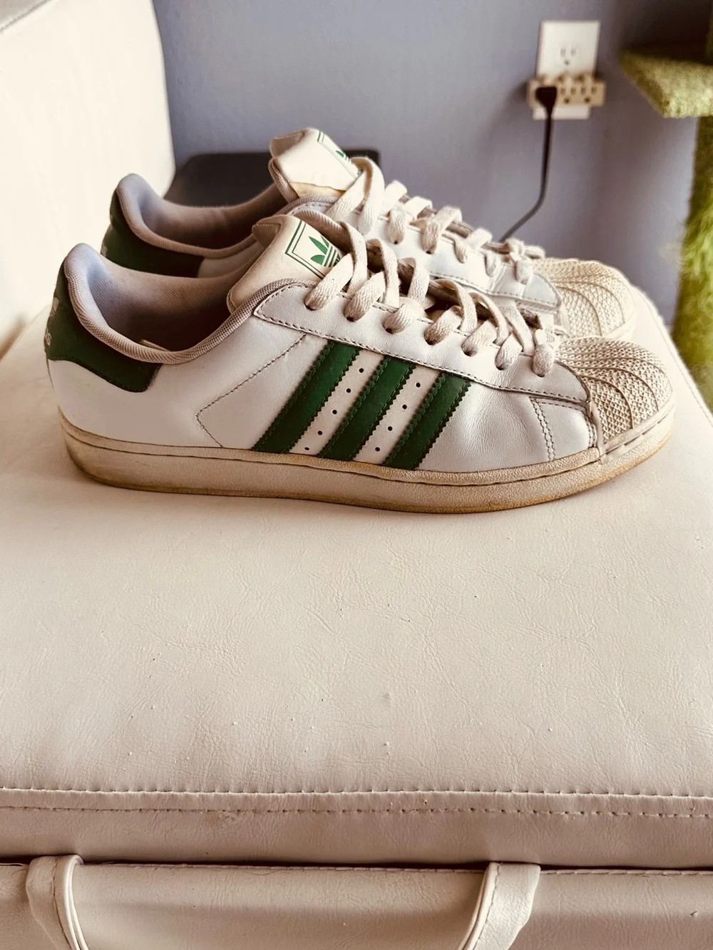 Adidas Original White Sneakers with Green Stripes